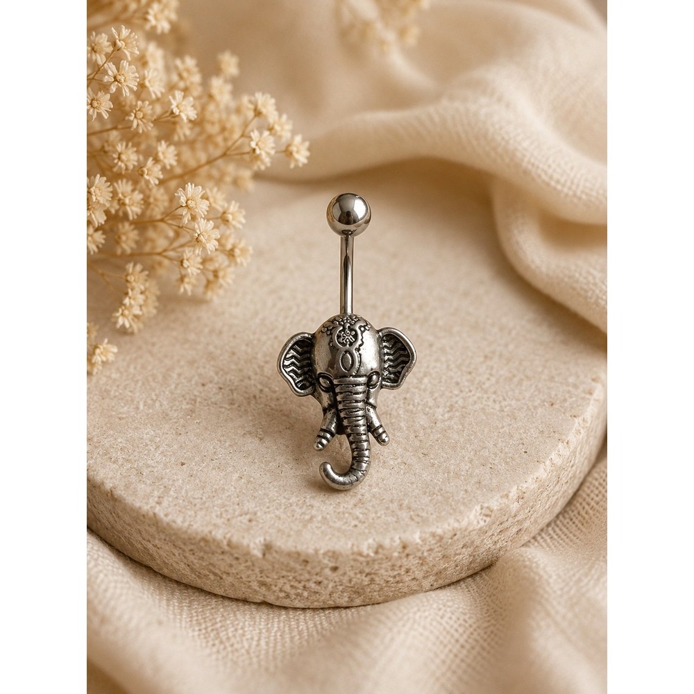 Silver Elephant Belly Button Ring